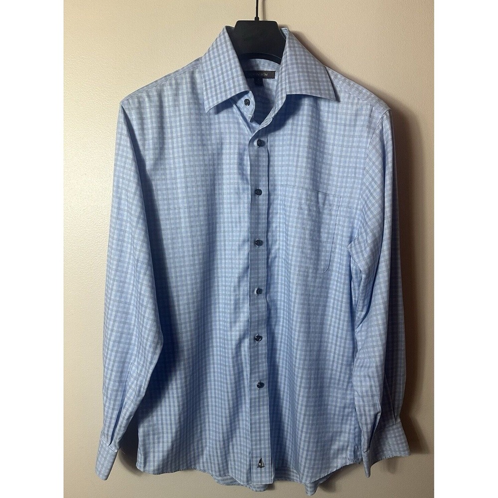 Nordstrom Shirt Mens 15 33 Blue Windowpane Plaid Tailored Button Career Office